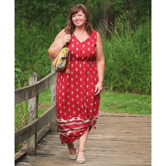 Old Navy Brick Red Paisley Print Sleeveless Maxi Dress, Large - Picture 9 of 9